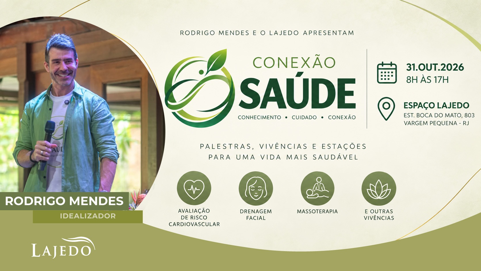 Arte oficial do Conexão Saúde com Rodrigo Mendes, idealizador do evento